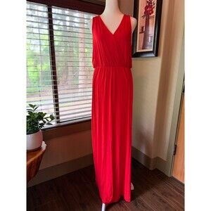 Lush Red V-Neck Long Maxi Dress Stretchy Regular Size L